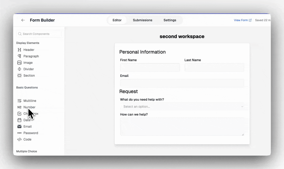 Dragging a section into the form builder