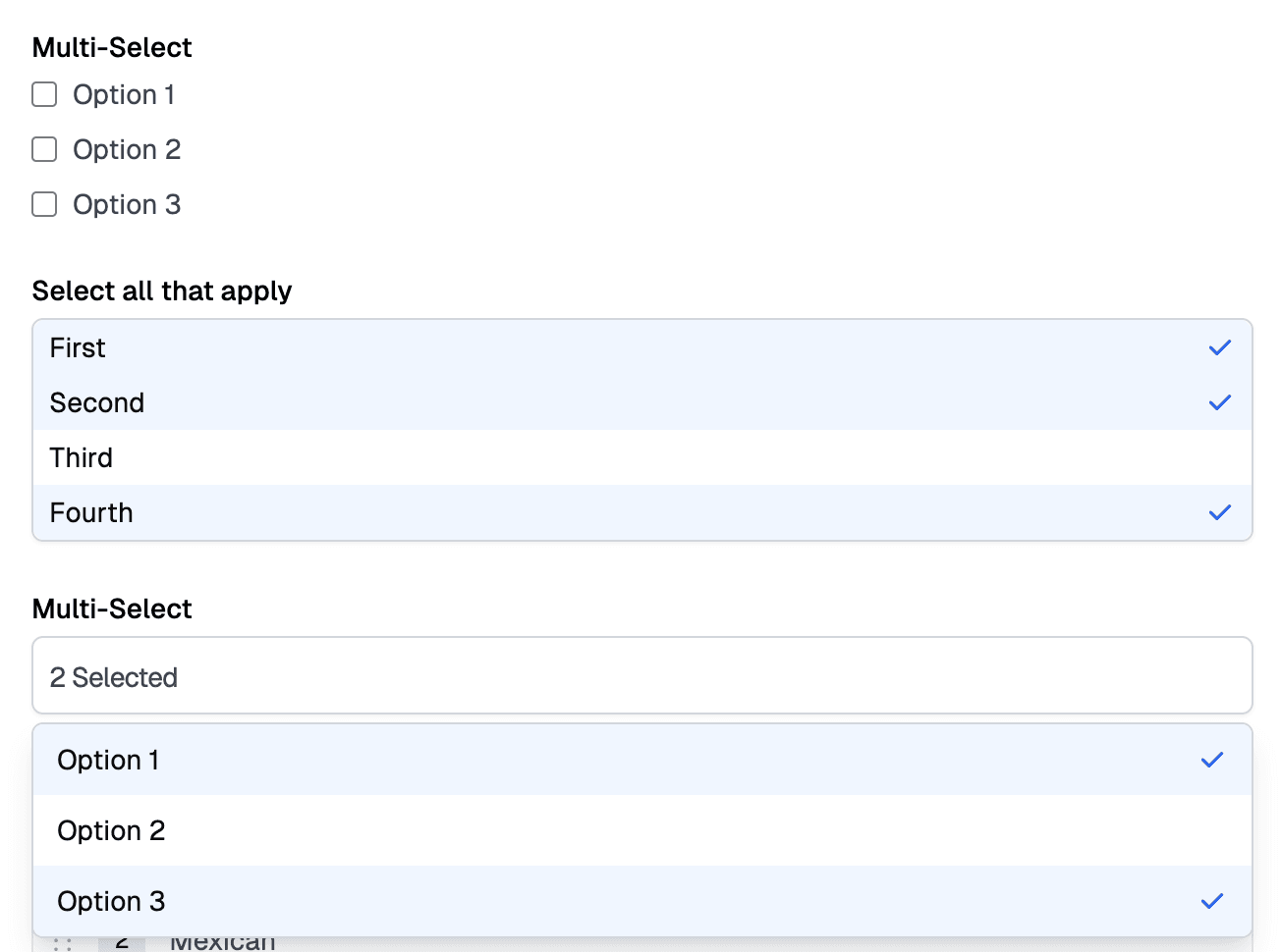 Multi-select examples showing different display types