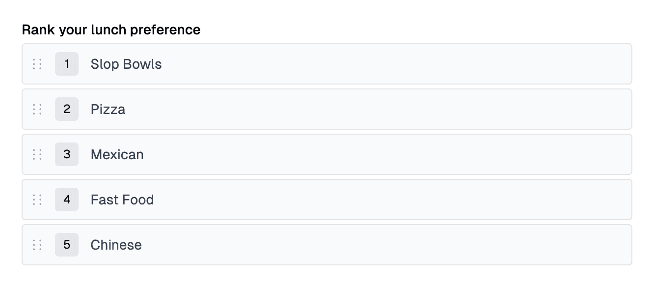 Ordered list examples showing drag-and-drop ordering